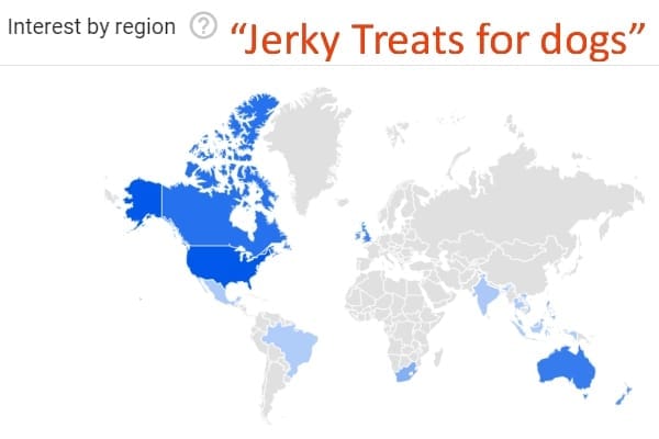 GLOBAL map Google interest in Jerky Treats for dogs