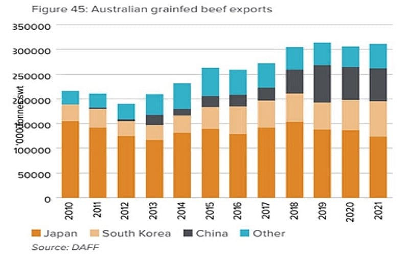 Major Countries australia exports beef to 2010 to 2021