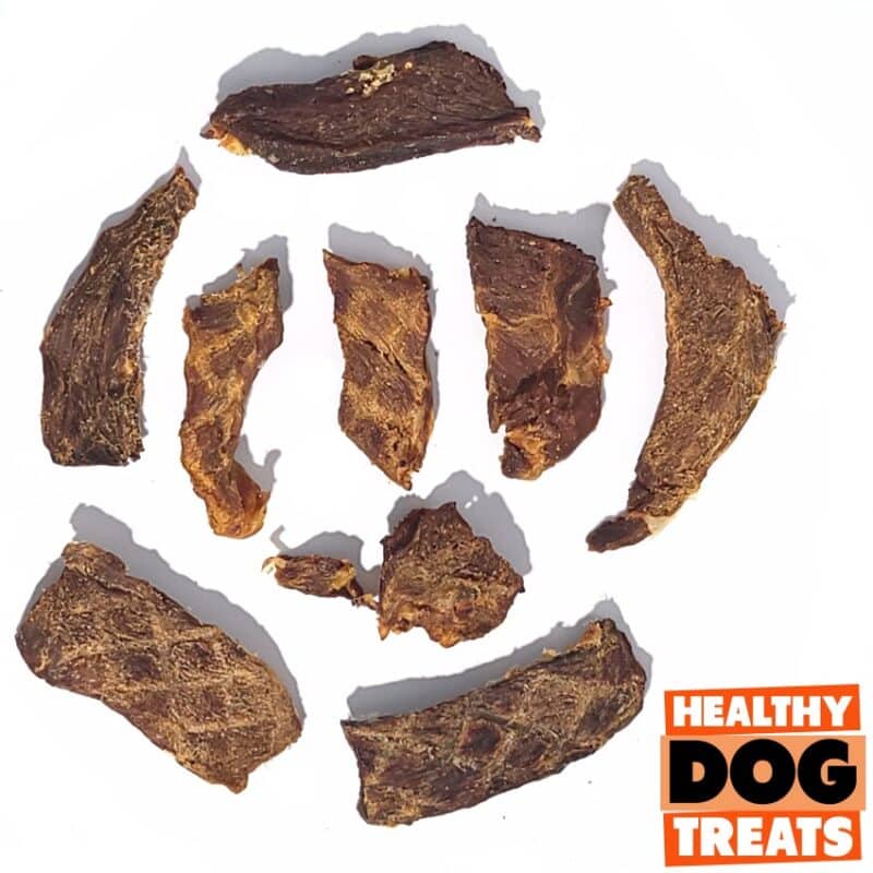 Emu Jerky circle Bruces Healthy Dog Treats